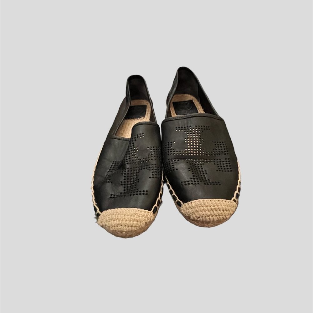 Tory Burch size 6.5 black leather espadrille